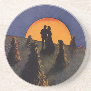 Vintage Liebe und Romantik, Erntmond-Kuss Sandstein Untersetzer