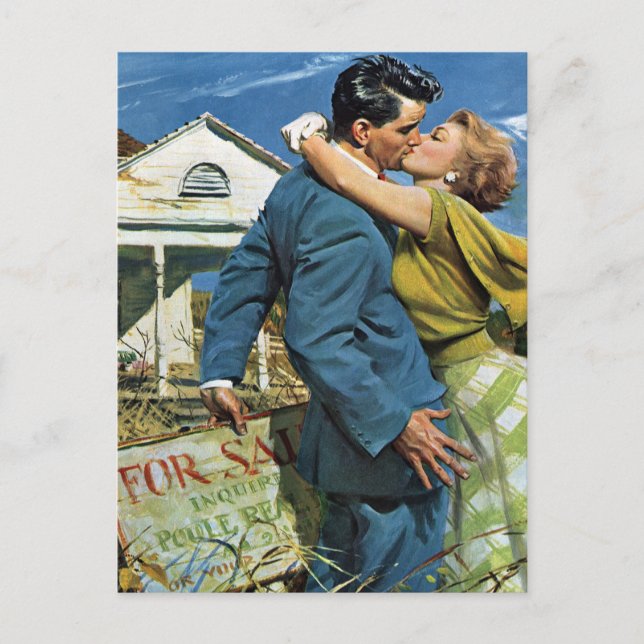 Vintage Liebe und Romantik Neugierige kaufen erste Ankündigungspostkarte (Vorderseite)