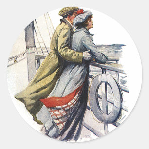 Vintage Liebe und Romantik, Neuheiten auf Kreuzfah Runder Aufkleber