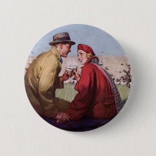 Vintage Liebe und Romantik, Paar beim Fußballspiel Button