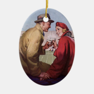 Vintage Liebe und Romantik, Paar beim Fußballspiel Keramikornament