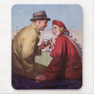 Vintage Liebe und Romantik, Paar beim Fußballspiel Mousepad