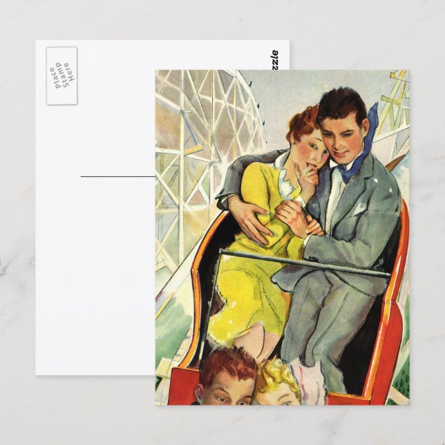 Vintage Liebe und Romantik, Roller Untersetzer Rid Postkarte (Vorne/Hinten)