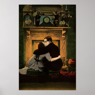 Vintage Liebe und Romantik, Romantischer Feuerplat Poster