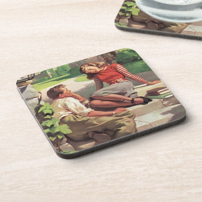 Vintage Liebe und Romantik, Schulliebe Untersetzer (Linke Seite)