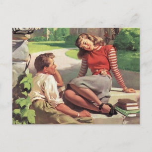 Vintage Liebe und Romantik, Schulschwarm Postkarte
