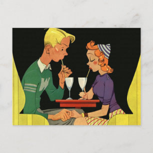 Vintage Liebe und Romantik, Teenager im Soda-Shop Postkarte