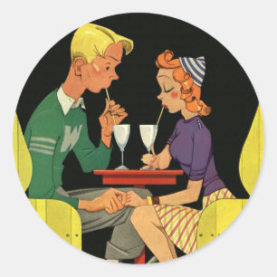 Vintage Liebe und Romantik, Teenager im Soda-Shop Runder Aufkleber
