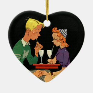 Vintage Liebe und Romantik, Teens im Soda Shop Keramikornament