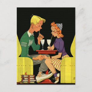 Vintage Liebe und Romantik, Teens im Soda Shop Postkarte