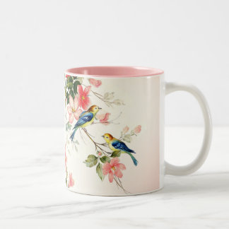 Vintage Liebe-Vögel | erröten rosa Weiß Zweifarbige Tasse