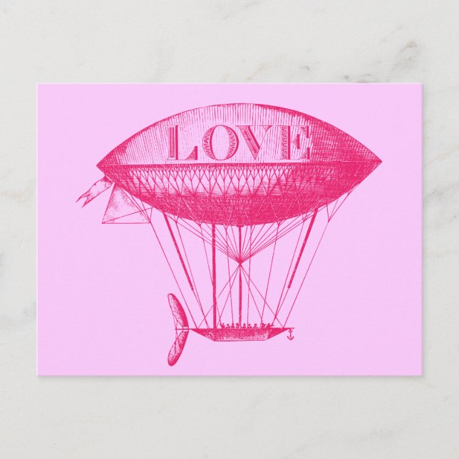 Vintage Liebe Zeppelin Pink Postkarte (Vorderseite)