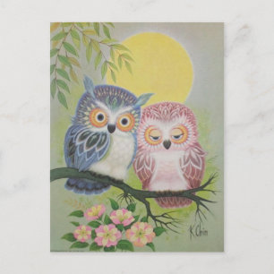 Vintage-Liebes-Eulen Postkarte