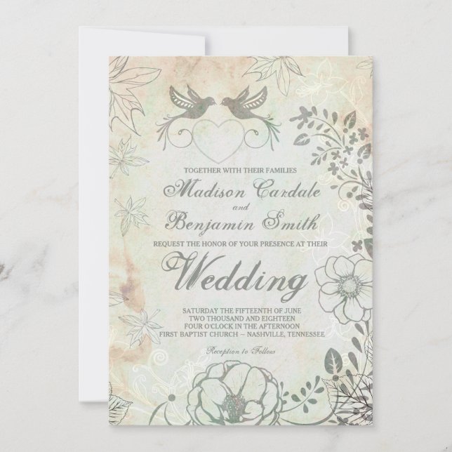 Vintage Liebesgeburten - Einladungen zur Hochzeit (Vorderseite)