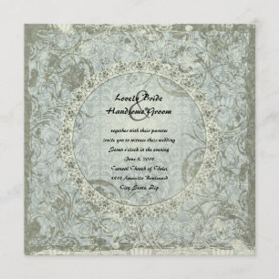 Vintage-Liebesgedicht Blau-Graue Damast-Hochzeitse Einladung