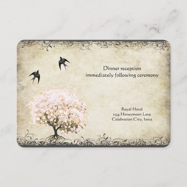 Vintage Liebesvögel aus dem Herzen Rosa Rosa Begleitkarte (Vorderseite)