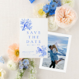 Vintage Liebesvögel Blaue Chinoiserie Foto Hochzei Save The Date