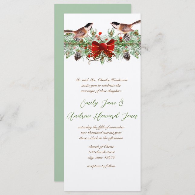 Vintage Liebesvögel Chickadee. Weihnachtsfeier Einladung (Vorne/Hinten)