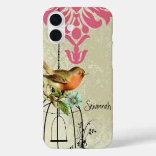 Vintage-Liebesvogel-Damaskus-Vogelkäfig iPhone 16 Plus Hülle