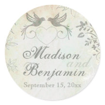 Vintage Liebesvögel Gastgeschenk Hochzeit Stickers