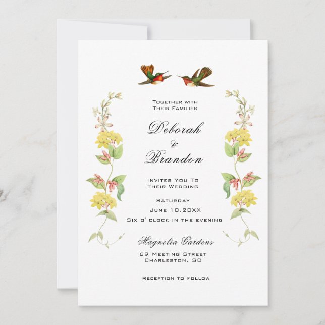 Vintage Liebesvögel Hochzeit Einladung (Vorderseite)