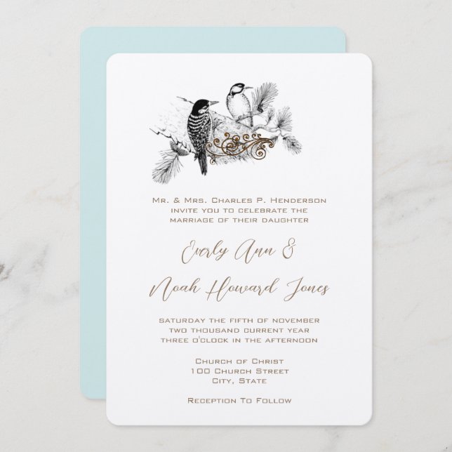 Vintage Liebesvögel Hochzeit Einladung Weiße Hinwe (Vorne/Hinten)
