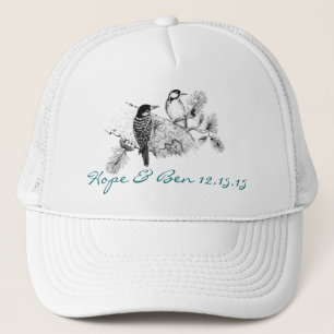 Vintage Liebesvögel Hochzeitseinladung Truckerkappe