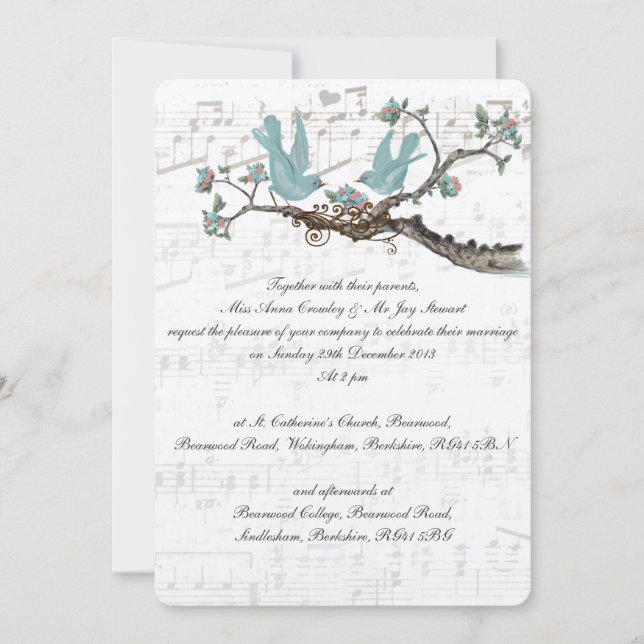 Vintage Liebesvögel Hochzeitseinladungen Einladung (Vorderseite)