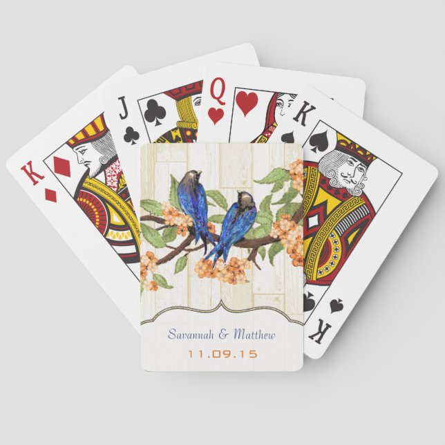 Vintage Liebesvögel Hochzeitskarte Spielkarten (Rückseite)