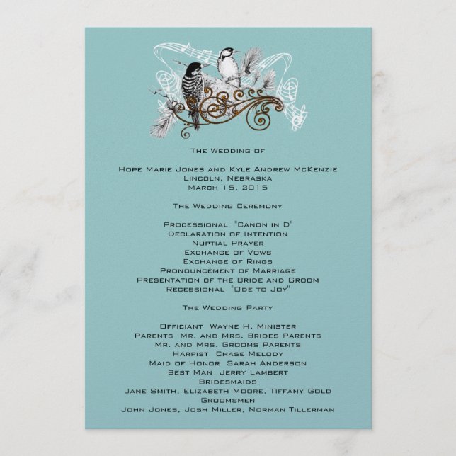 Vintage Liebesvögel Hochzeitsprogramm Weiße Hinwei Programm (Vorderseite)