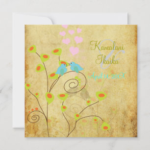 Vintage Liebesvögel, Imitate Pergament Hintergrund Einladung