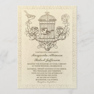 Vintage Liebesvögel Käfig Hochzeitseinladungen Einladung