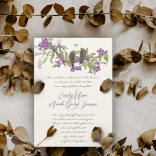 Vintage Liebesvögel Lila Blütenhochzeit Einladung