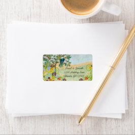 Vintage Liebesvögel Obstbaum Damaskus Adressaufkleber