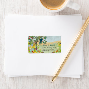 Vintage Liebesvögel Obstbaum Damaskus Adressaufkleber