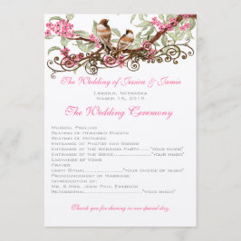 Vintage Liebesvögel Rosa Blume Hochzeit Programm