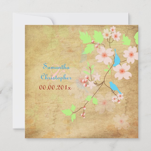 Vintage Liebesvögel/Schriftart, et al. Einladung (Vorderseite)