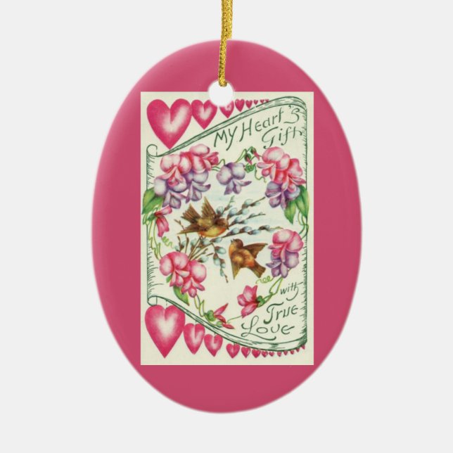 Vintage Liebesvögel Valentinstag Ornament (Vorne)