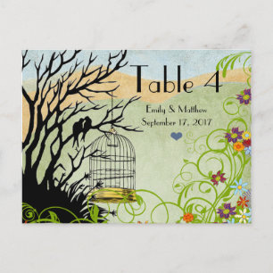 Vintage Liebesvögel & Vogelkäfig Hochzeitsnummernk Postkarte