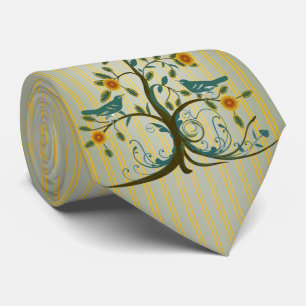 Vintage Liebesvögel Wirbel Baum Streifen Hochzeit Krawatte