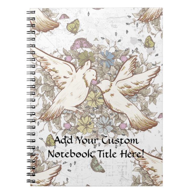 Vintage Liebesvögel, zwei weiße Tauben, Blüten Notizblock (Vorderseite)