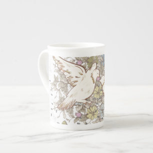 Vintage Liebesvögel, zwei weiße Tauben floral Prozellantasse