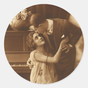 Vintage-Liebhaber, lieben romantische Musik Runder Aufkleber
