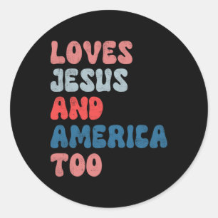 Vintage liebt Jesus und Amerika auch zum 4. Juli m Runder Aufkleber