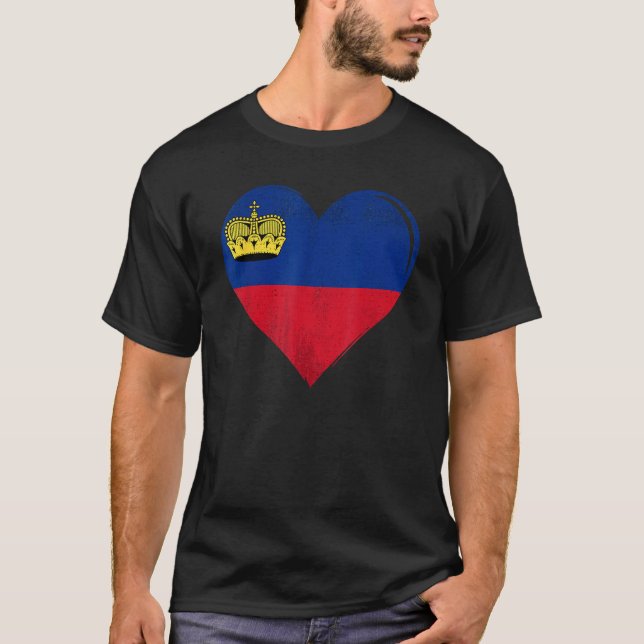 Vintage Liechtenstein Flag Heart T-Shirt (Vorderseite)