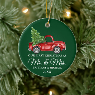 Vintage-Lieferwagen erstes Weihnachten Herr und Fr Keramik Ornament