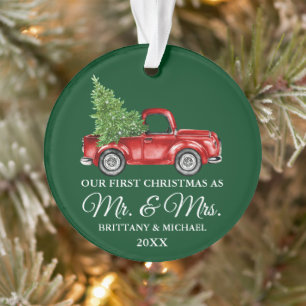 Vintage-Lieferwagen erstes Weihnachten Herr und Fr Ornament
