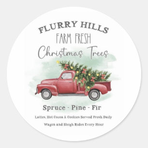 Vintage-Lieferwagen mit Weihnachtsbaum direkt vom  Runder Aufkleber