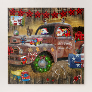 Vintage-Lieferwagen Santa Schneemann Spielzeug Zuc Puzzle
