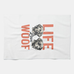 Vintage Life Love Woof Hund Grafikdesign_1 Geschirrtuch